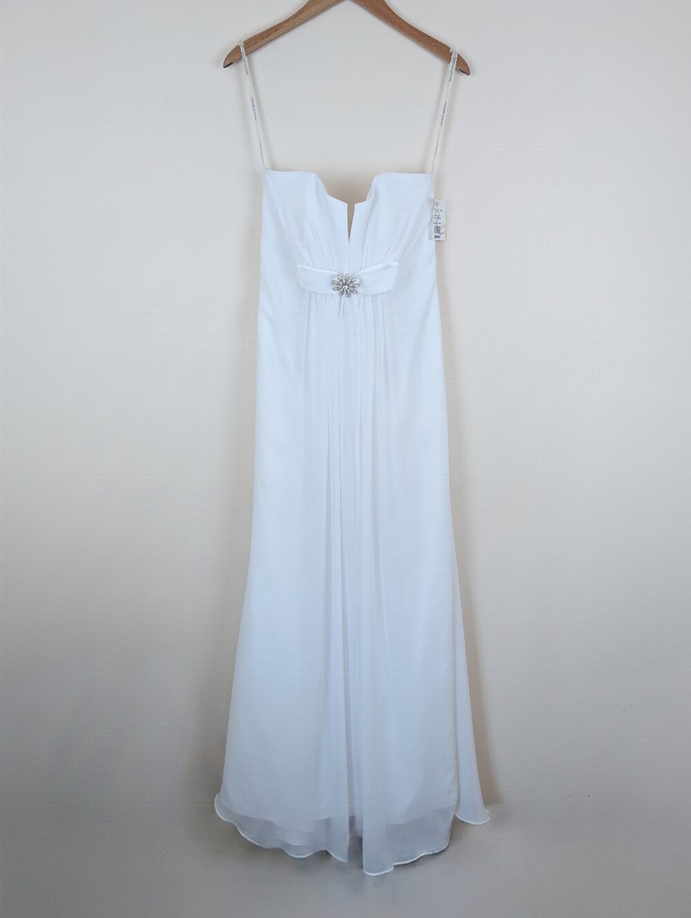 David's Bridal Strapless White Chiffon Wedding Dress NWT